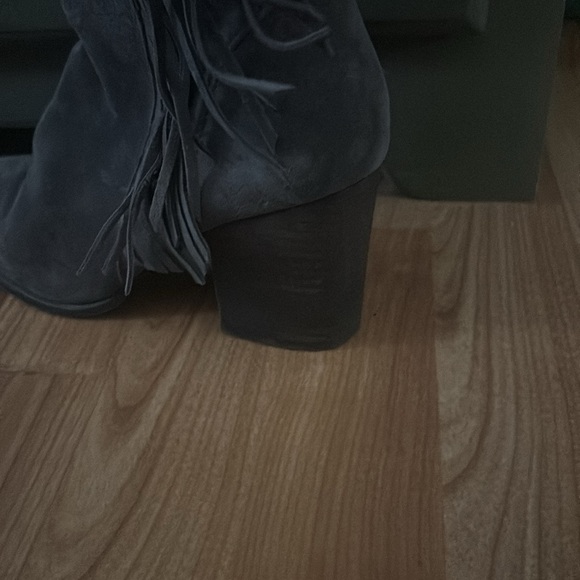 Steve Madden Charcoal Suede Fringe Heeled Boots - Picture 2 of 7